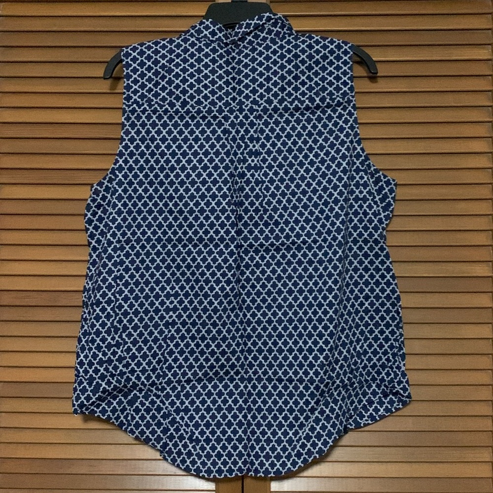 100% Cotton Navy Abstract Print Sleeveless Blouse X-Large XL - Picture 2 of 3